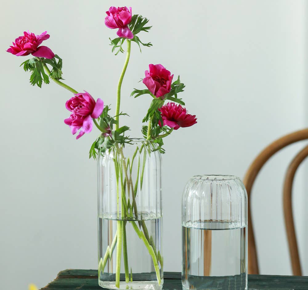 Stripes Clear Bud Vases, Borosilicate Light Weight Glass - HER Home Design Boutique